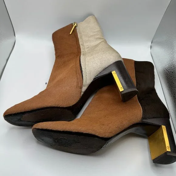 Rosetta Getty Calf Hair Two Tone Heeled Boots - Picture 2 of 4